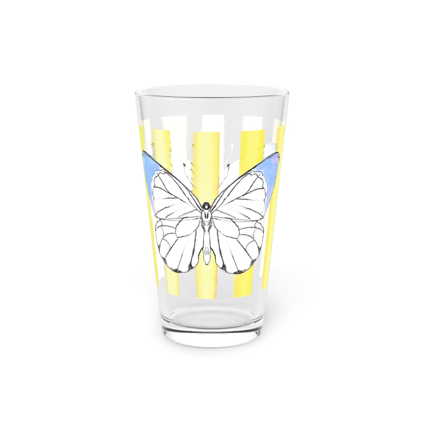 Butterfly Chroma Pint Glass in Periwinkle Blue with Yellow Stripes, 16oz