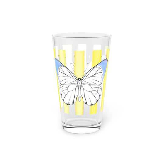 Butterfly Chroma Pint Glass in Periwinkle Blue with Yellow Stripes, 16oz