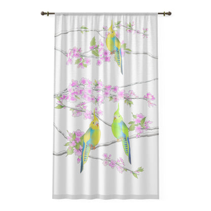 Window Treatments Sheer Curtain E Cherry Blossoms & Jolly Birds