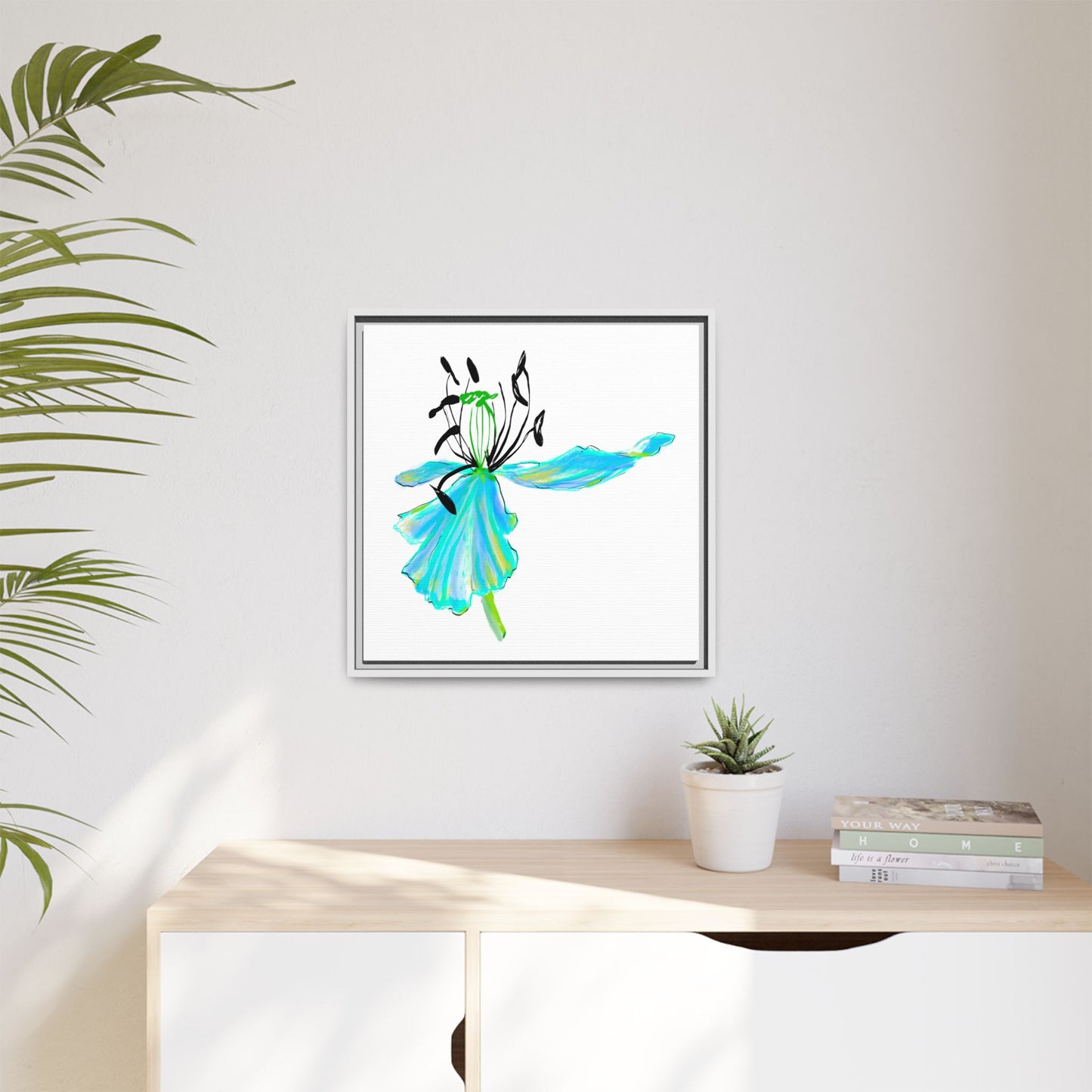 Dancing Tulips Matte Canvas, Framed Aqua