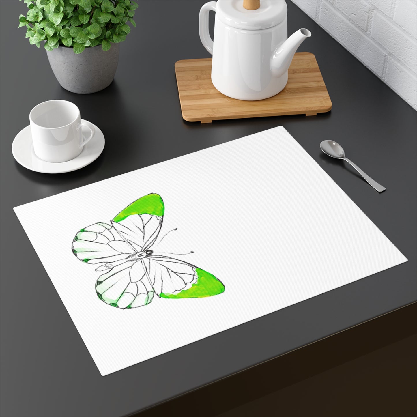 Placemat, 1pc Lucy Butterfly Green