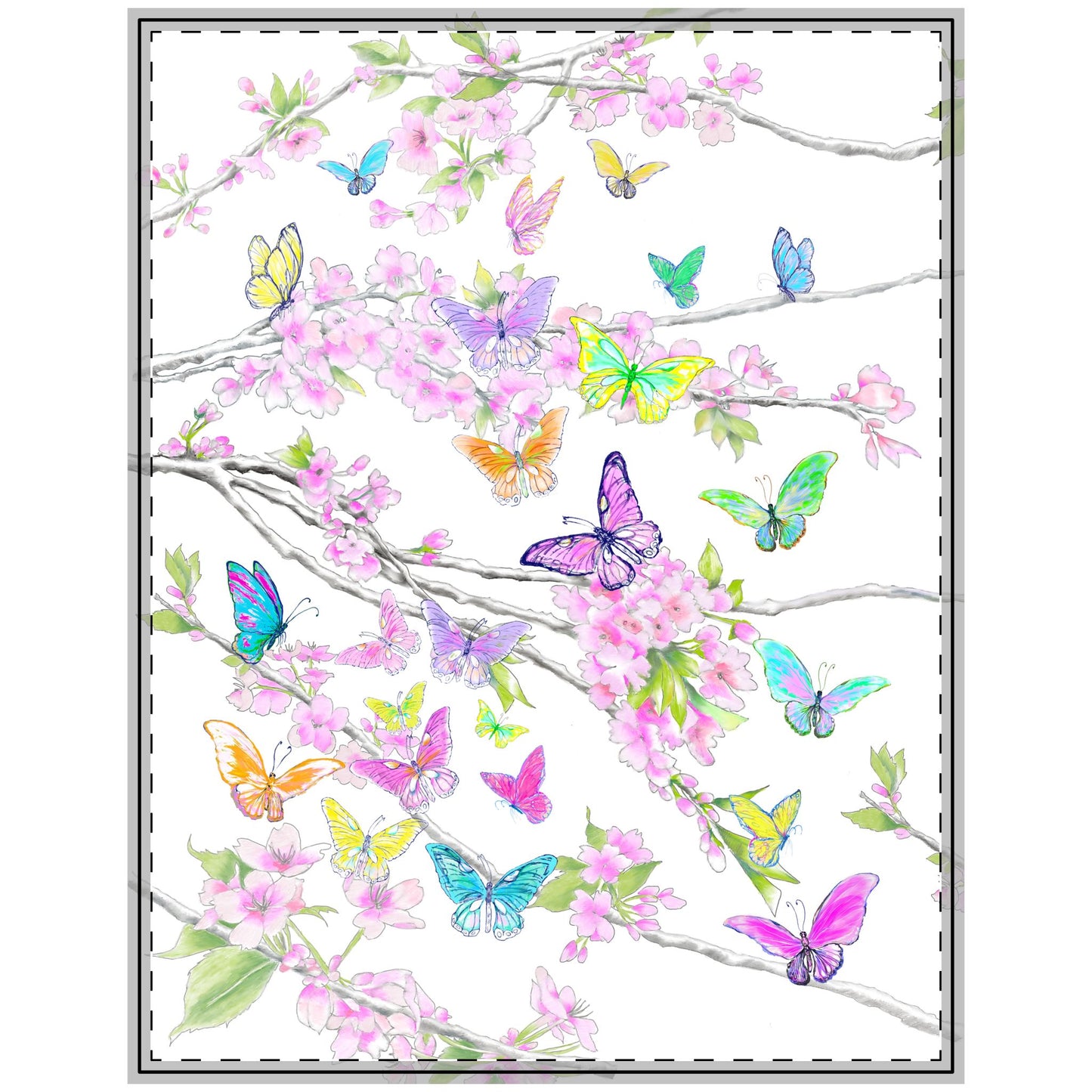 Blossom Whirl Quilted Coverlet Butterflies & Cherry Blossoms