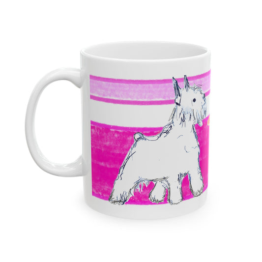 Mega Stripe Dogi Butterfly Flutter Ceramic Mug, (11oz, 15oz),  Raspberry Pink Schnauzer