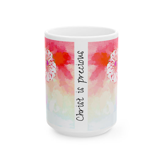 Zinnia Color Splash Mug in Red "Christ is Precious"