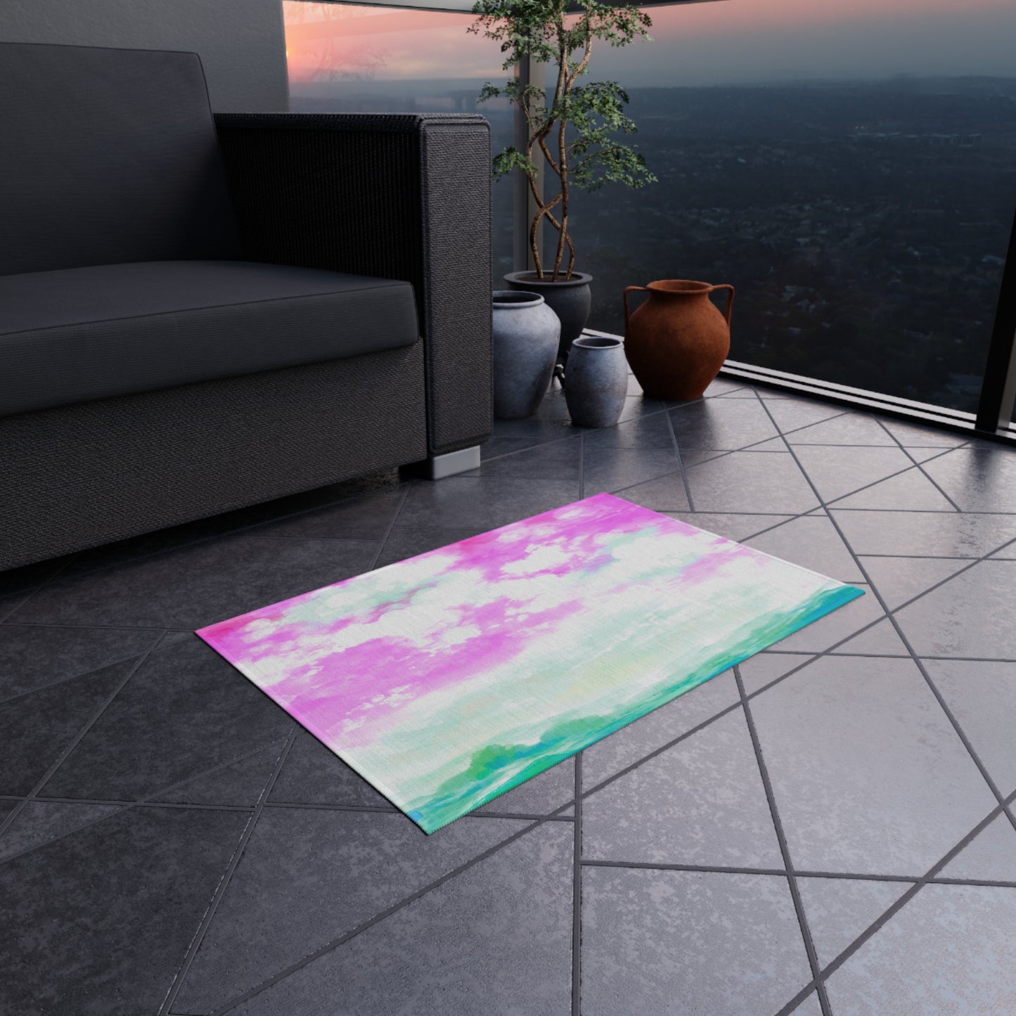 Joyful Landscapes Indoor/Outdoor Rug, Pink, Non-Slip