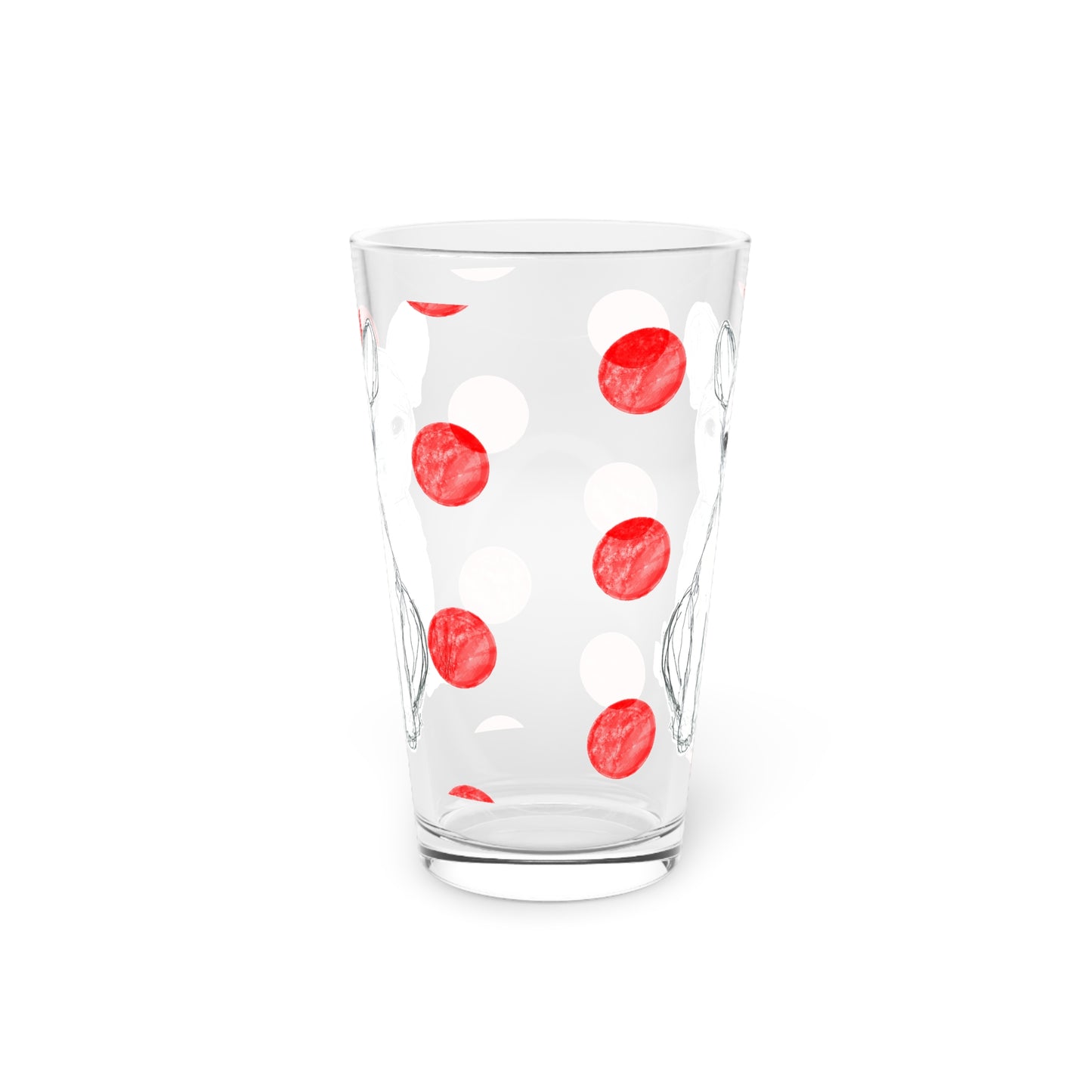 Dogi Fun and Polka Dots Pint Glass in Red, Chihuahua, 16oz