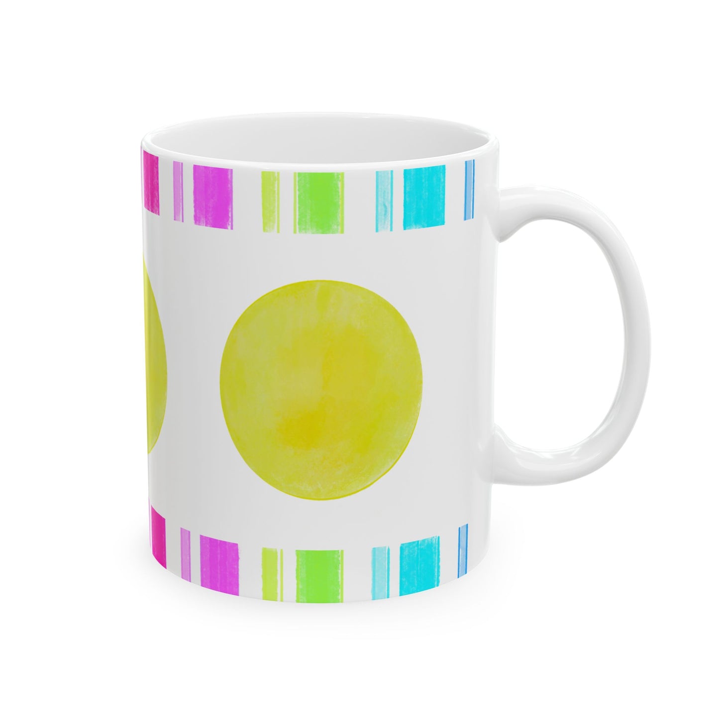 Mega Dot & Stripes Green Yellow Ceramic Mug, (11oz, 15oz)