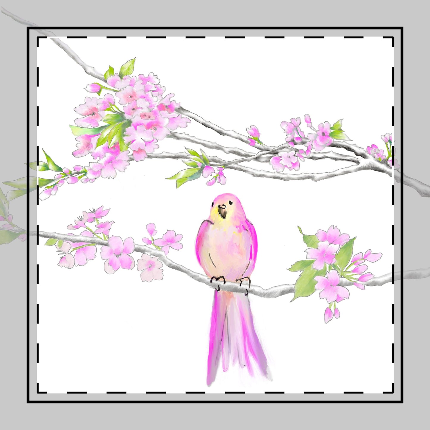 Blossoms & Birds Cotton Twill Napkin Pink, Background Fabric Creamy White
