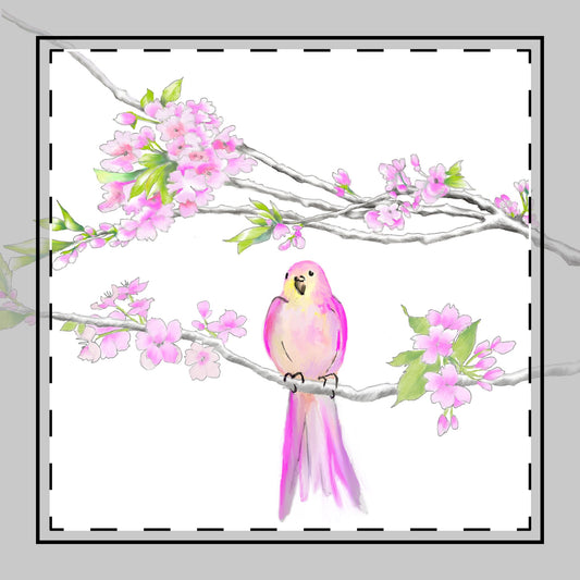 Blossoms & Birds Cotton Twill Napkin Pink, Background Fabric Creamy White