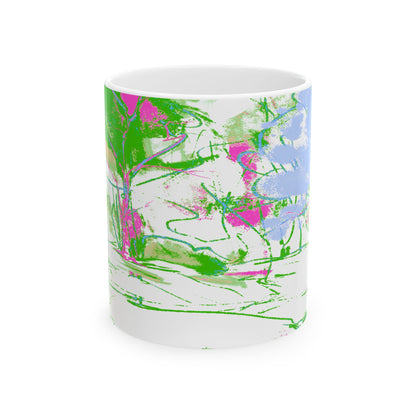 Joyful Landscapes Ceramic Mug in Green and Lavender, 11oz, 15oz.