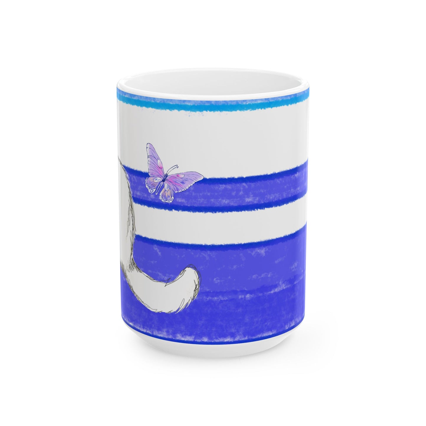 Mega Stripe Kitty Butterfly Flutter Ceramic Mug Ultramarine