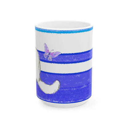 Mega Stripe Kitty Butterfly Flutter Ceramic Mug Ultramarine