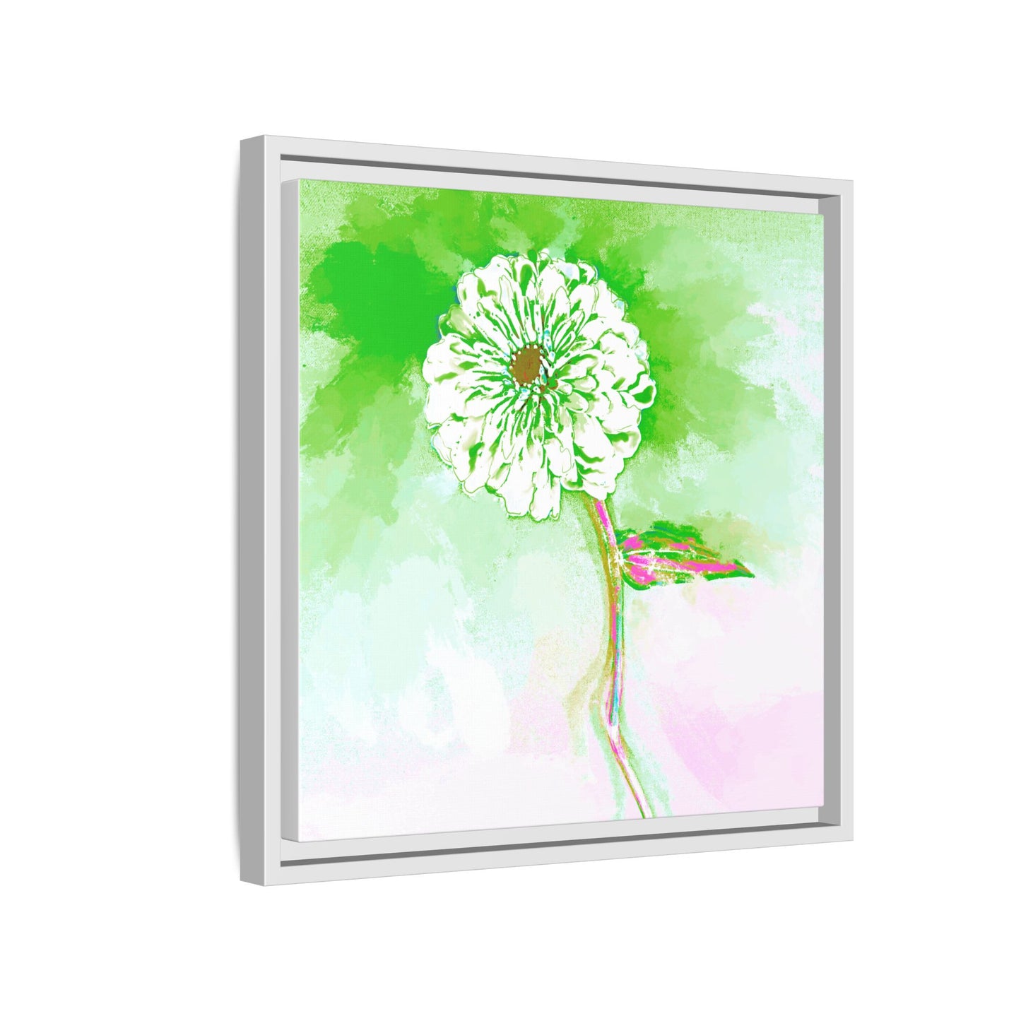 Zinnia Color Splash Matte Canvas Grass Green Framed