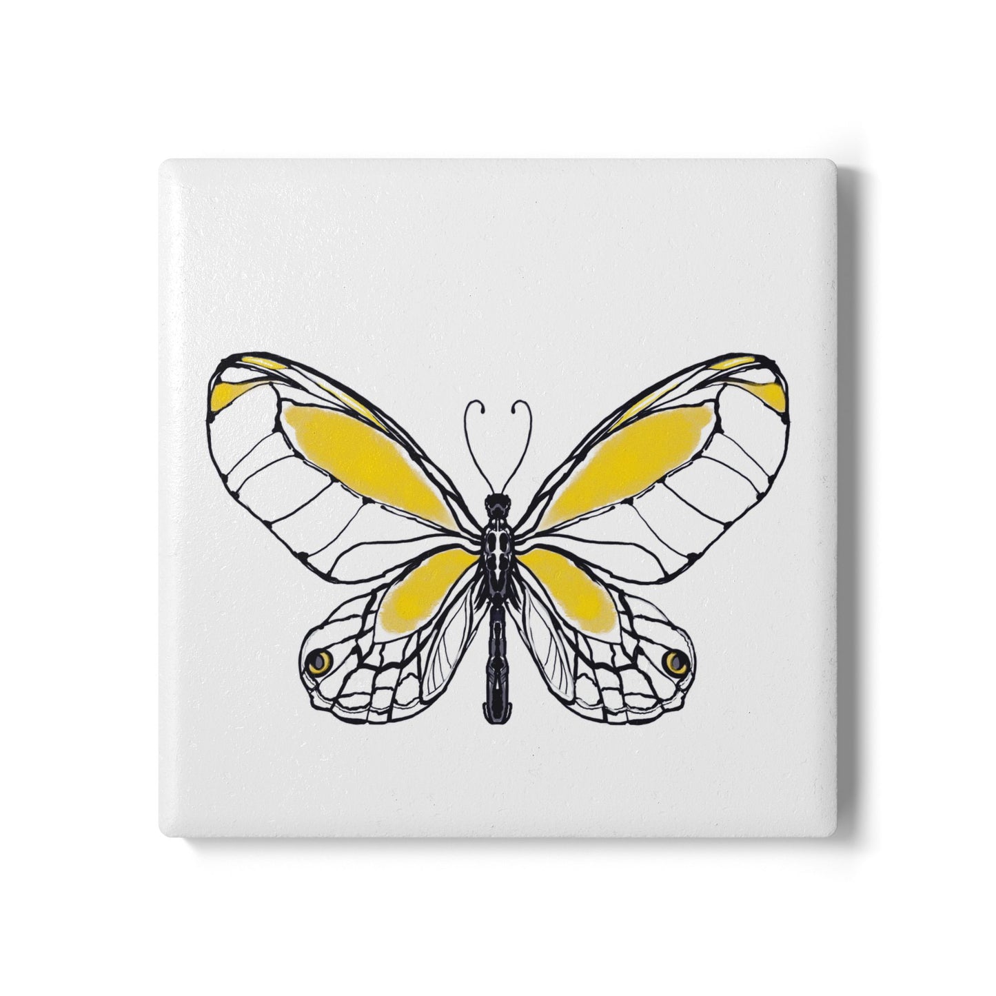 Butterfly Blossom Romp Ceramic Coaster, Yellow