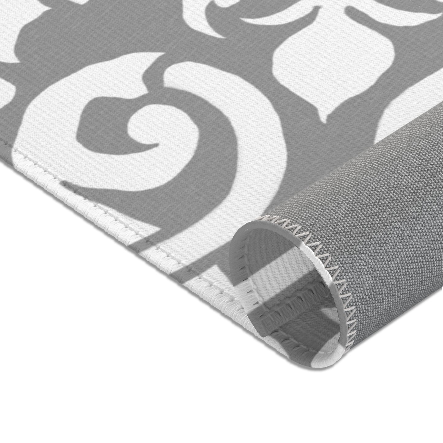 Scrollwork Indoor/Outdoor Rug Gray "Sola Fide..."
