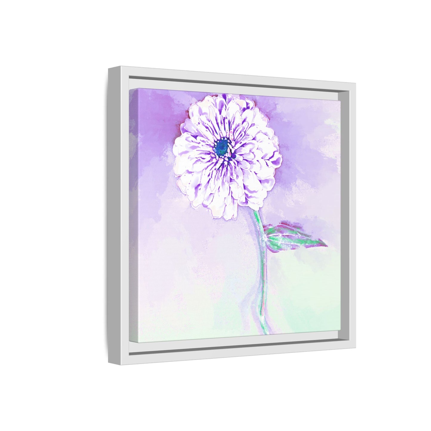 Zinnia Color Splash Matte Canvas Light Purple Framed