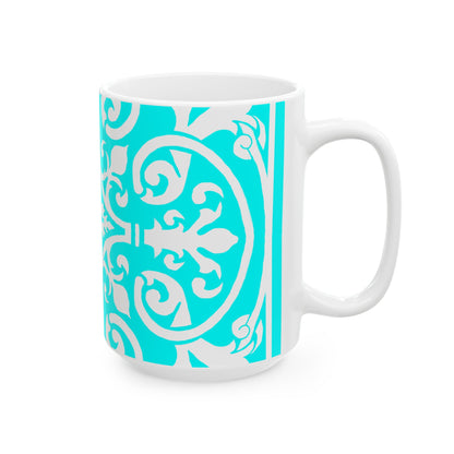 Scrollwork Ceramic Mug Aqua