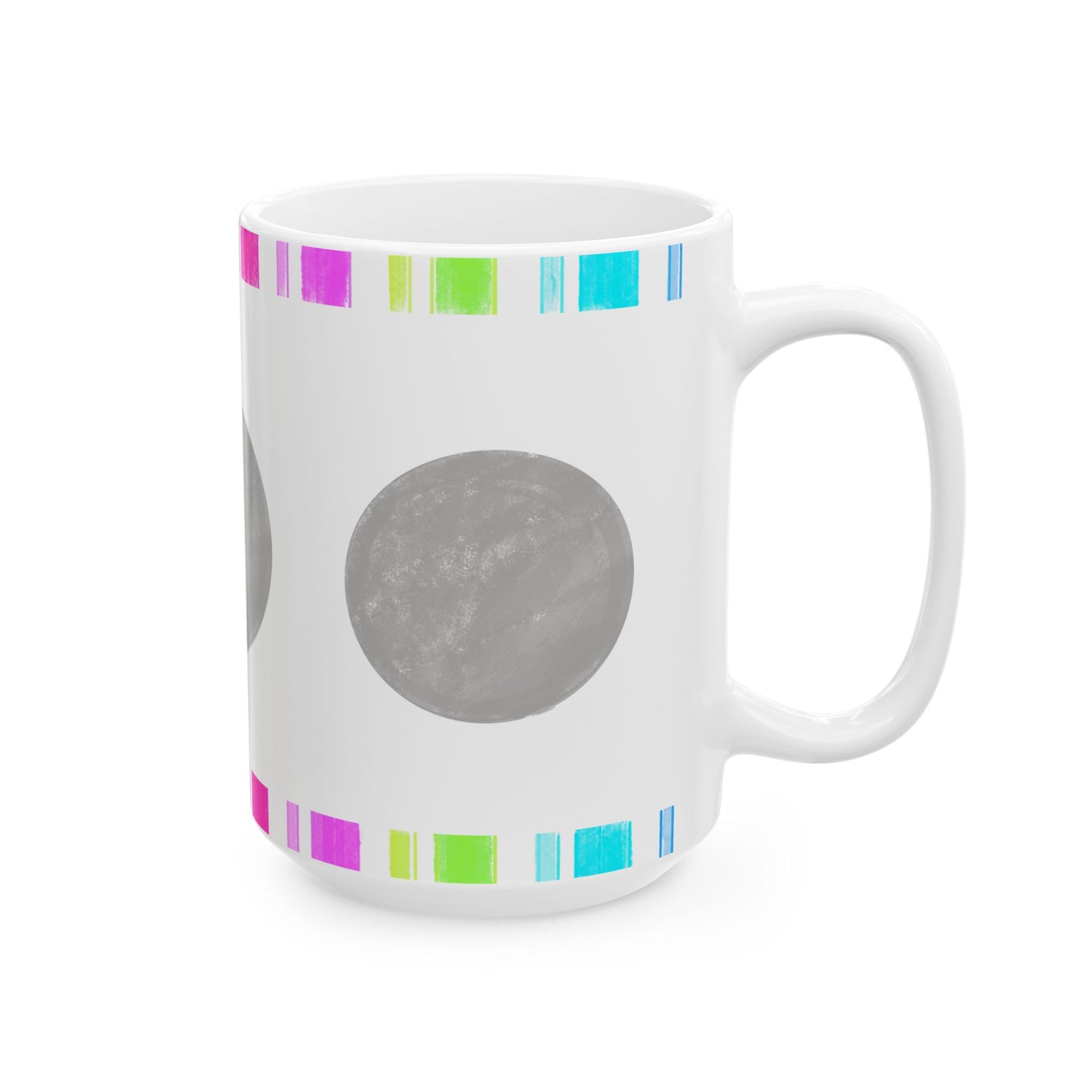Mega Dot & Stripes Gray Ceramic Mug, (11oz, 15oz)