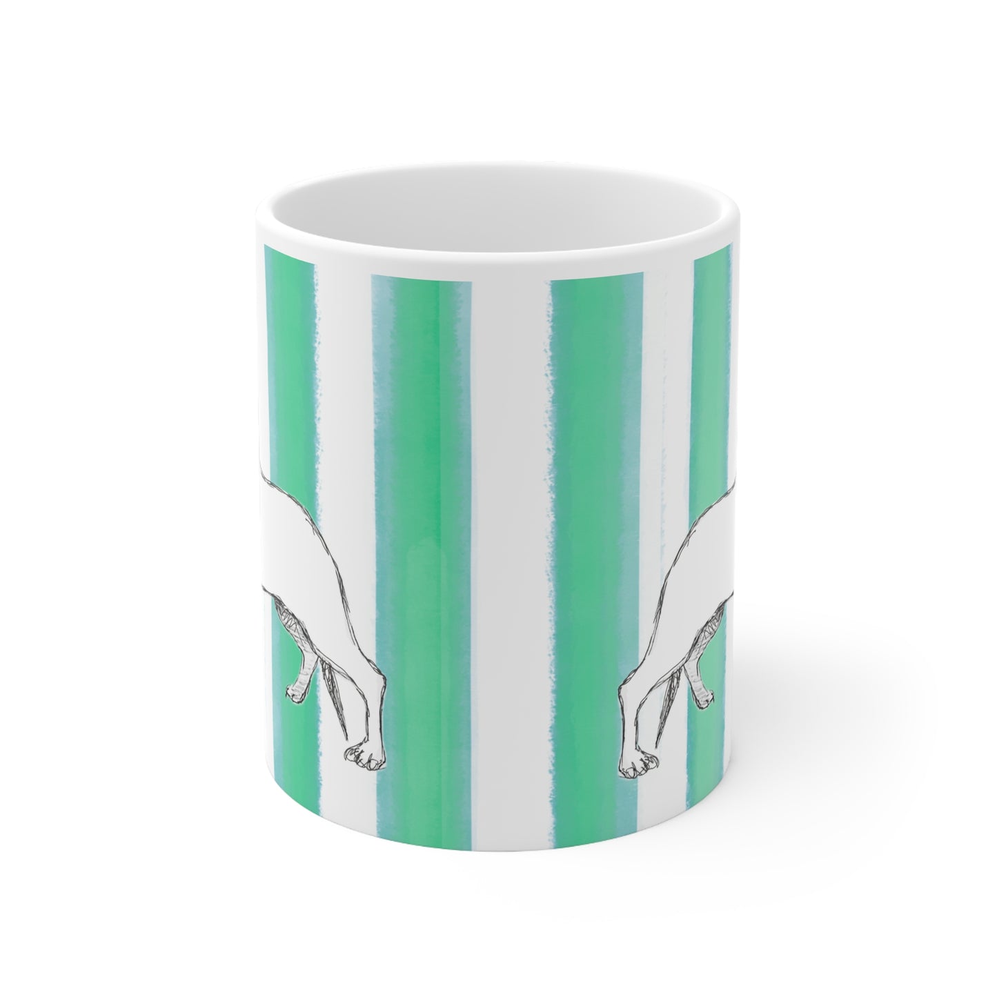 Dogi Fun Ceramic Mug Green Aqua Stripes Dachshunds