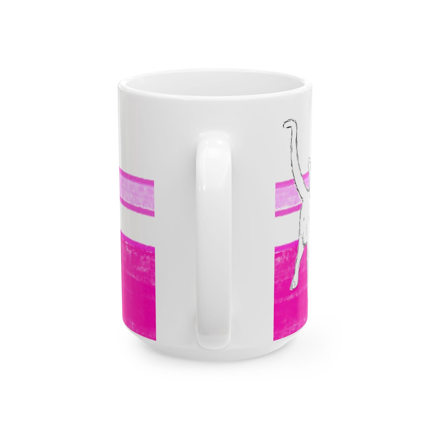 Mega Stripe Kitty Butterfly Flutter Ceramic Mug Raspberry Pink