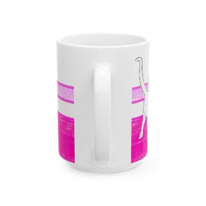 Mega Stripe Kitty Butterfly Flutter Ceramic Mug Raspberry Pink