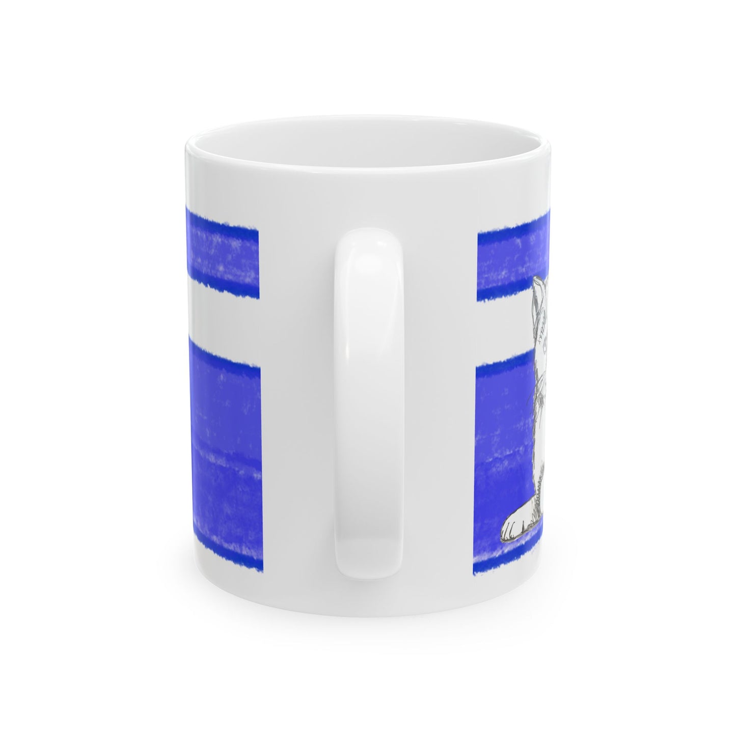 Mega Stripe Kitty Butterfly Flutter Ceramic Mug Ultramarine
