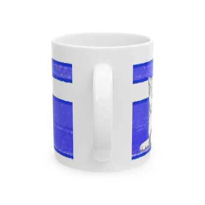 Mega Stripe Kitty Butterfly Flutter Ceramic Mug Ultramarine