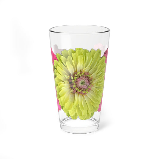 Zinnia Pint Glass Yellow Pink