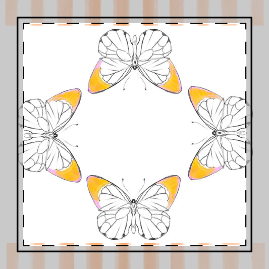 Butterfly Chroma Stripes, Cotton Twill Napkin , Orange, Fabric Background Creamy White