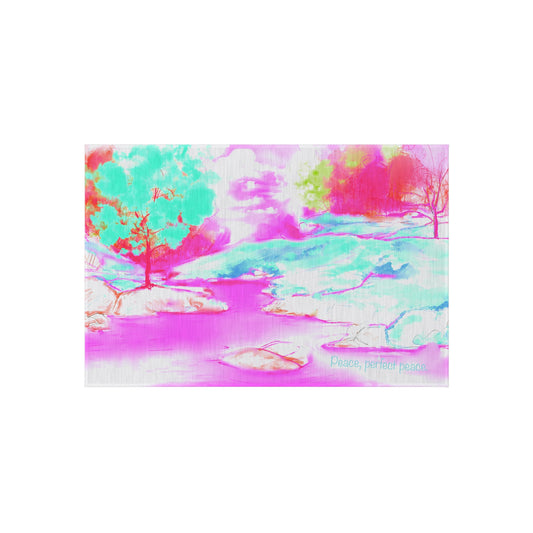 Inspirational Landscapes Indoor/Outdoor Area Rug "Peace perfect peace", Aqua and Raspberry