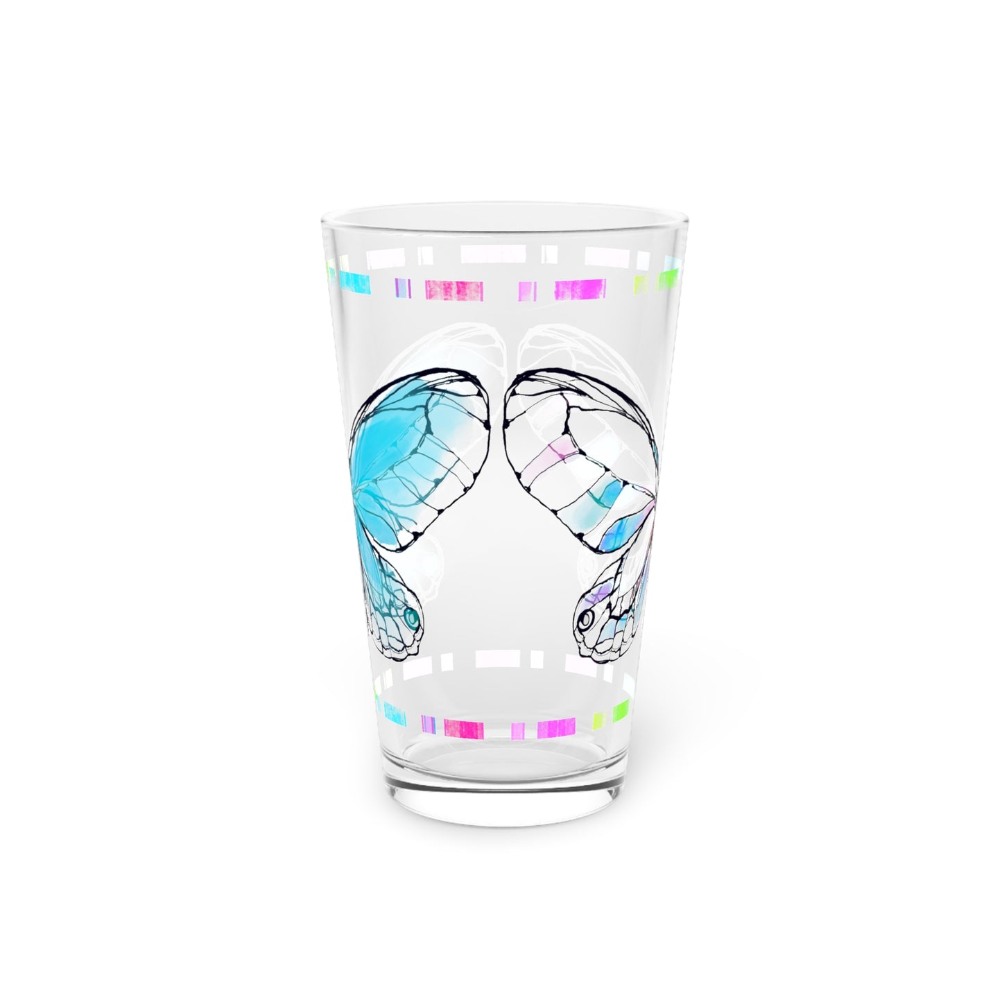 Butterfly Flutterstripe Pint Glass In Aqua, 16oz