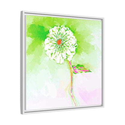 Zinnia Color Splash Matte Canvas Yellow Green Framed