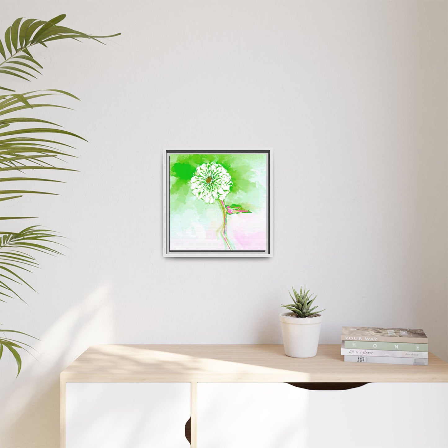 Zinnia Color Splash Matte Canvas Grass Green Framed