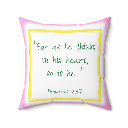 Kitty Fun Polyester Square Pillow "For as he thinks..."