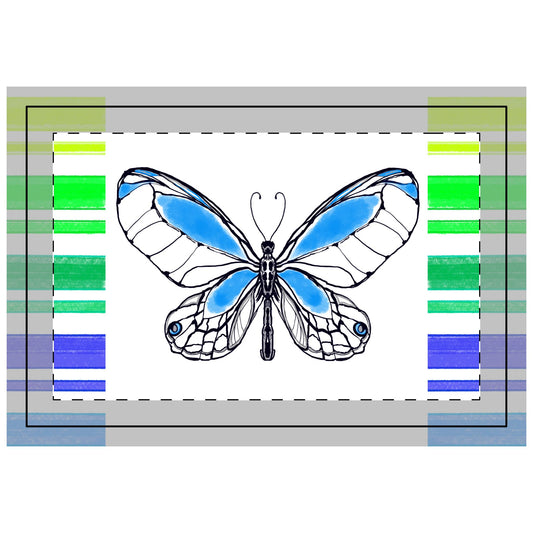 Butterfly Flutterstripe Poly Quilted Placemat, Blue, Fabric Background Bright White #2