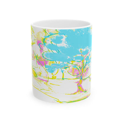 Joyful Landscapes Ceramic Mug in Yellow and Aqua, 11oz, 15oz