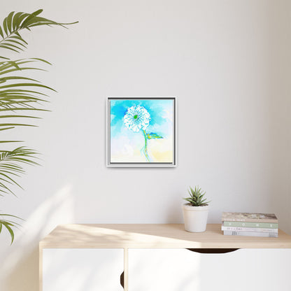 Zinnia Color Splash Matte Canvas Aqua Framed