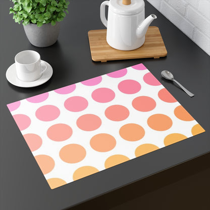Polka Dot Joy Cotton Twill Placemat, Pink/Orange, Creamy White Fabric Background