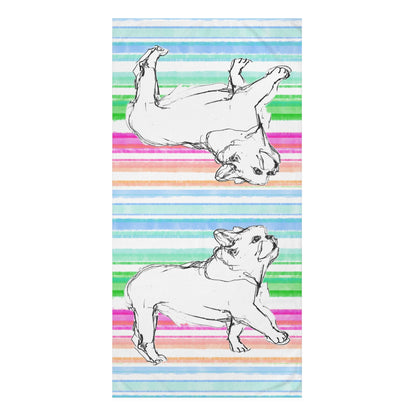 Dogi Fun, Bulldog with stripe Mink-Cotton Towel