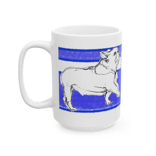 Mega Stripe Dogi Butterfly Flutter Ceramic Mug, (11oz, 15oz), Ultramarine Bulldog