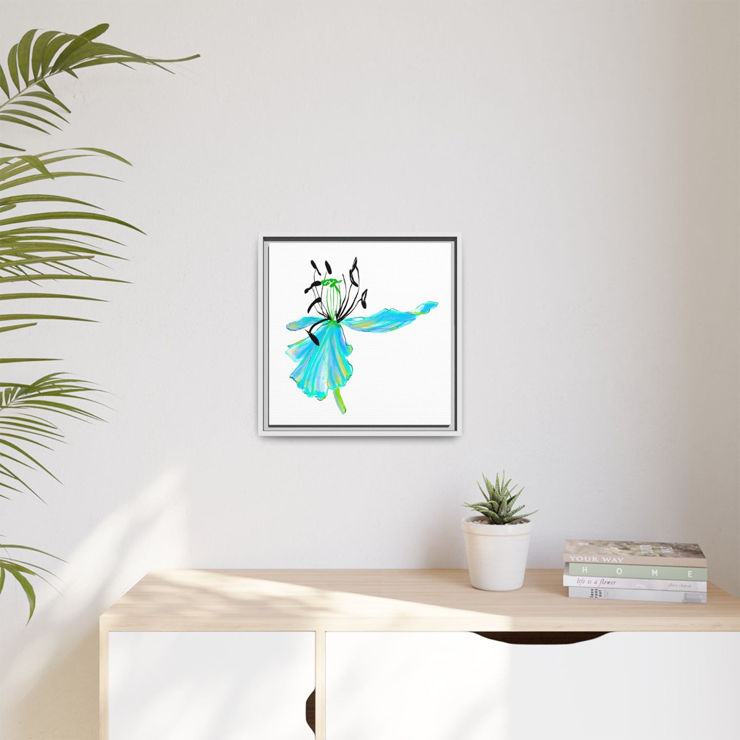 Dancing Tulips Matte Canvas, Framed Aqua