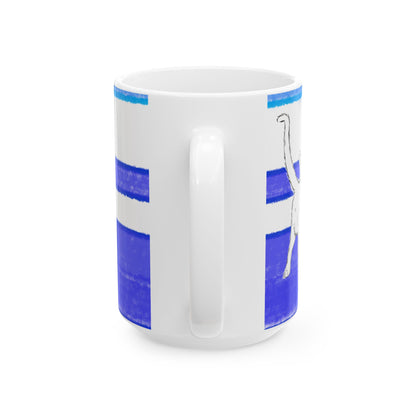 Mega Stripe Kitty Butterfly Flutter Ceramic Mug  Ultramarine