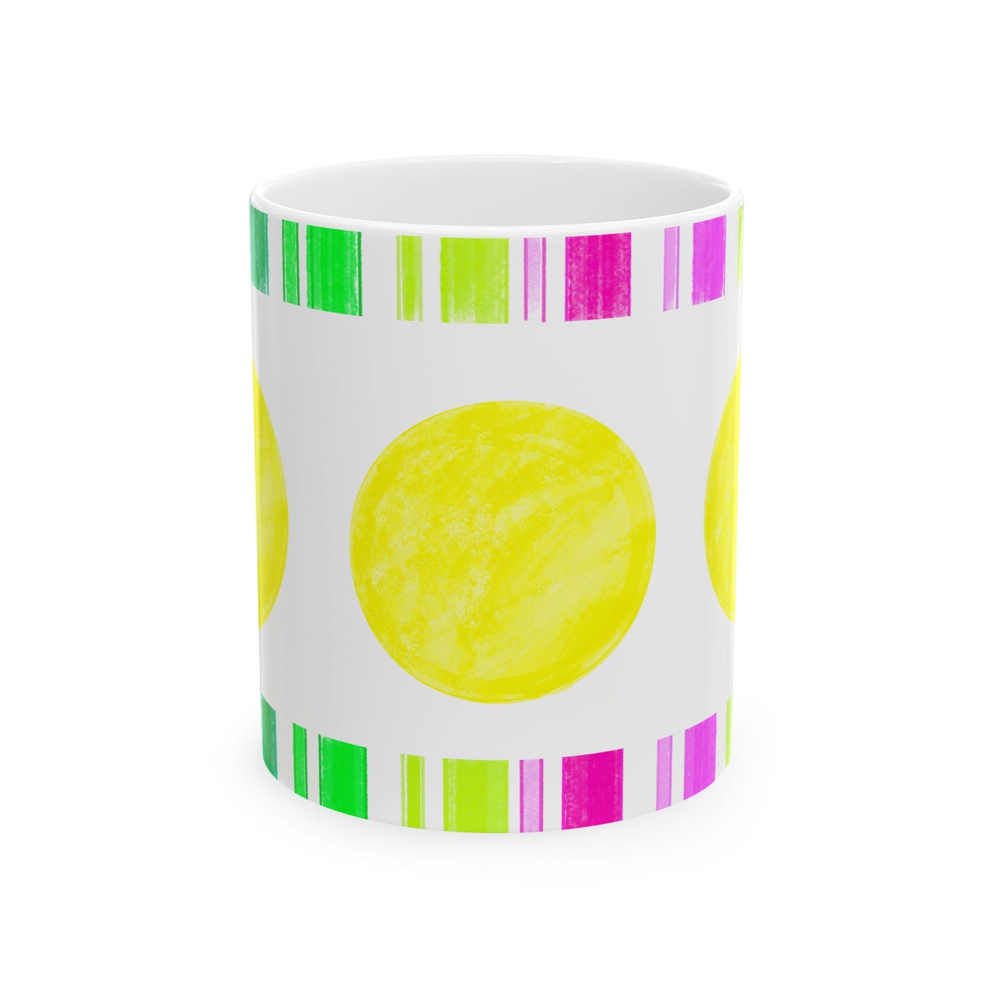 Mega Dot & Stripes Yellow Ceramic Mug, (11oz, 15oz)