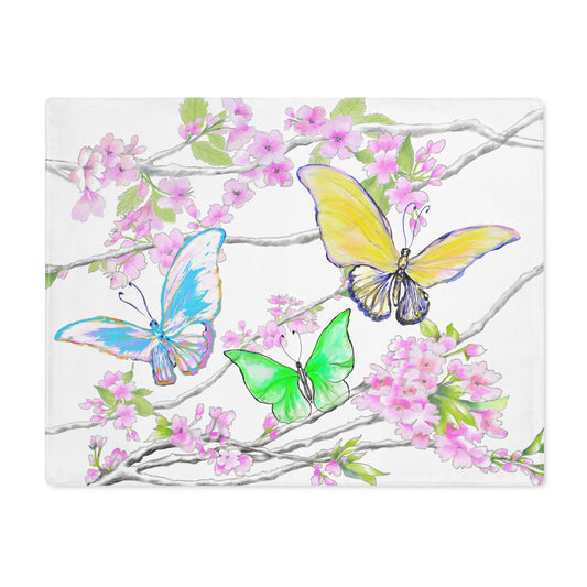 Butterfly Blossom Whirl Cotton Placemat, 1pc yellow, Background Creamier White), #9