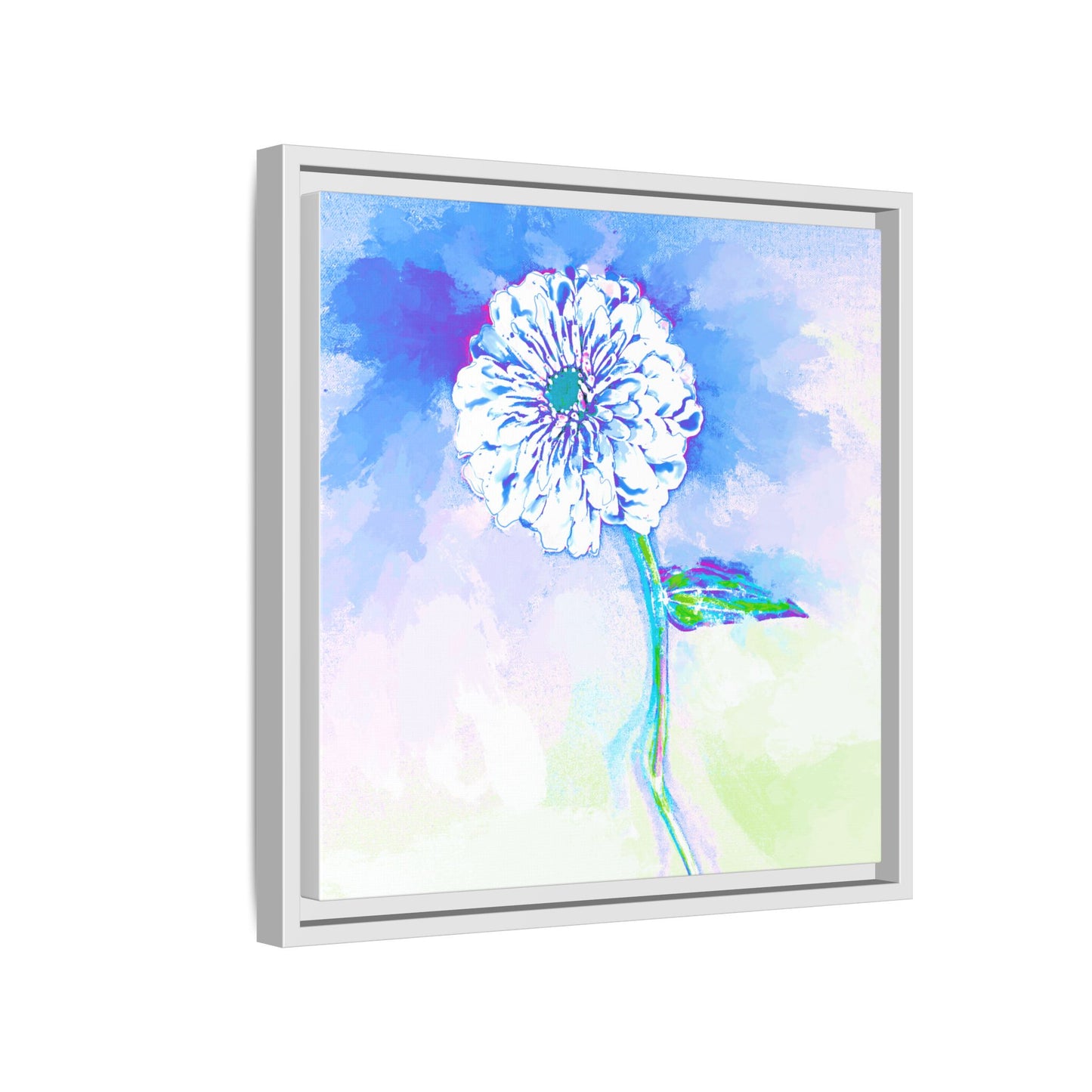 Zinnia Color Splash Matte Canvas Ultramarine Framed