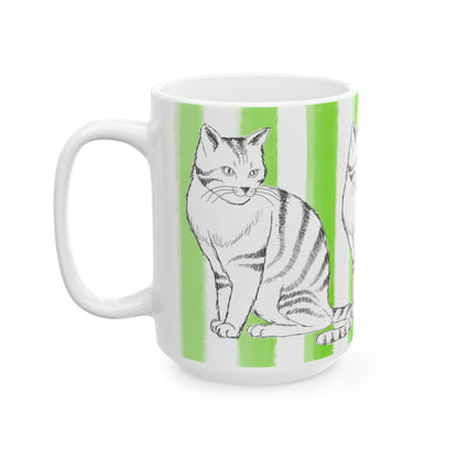 Kitty Fun Mug with Light Green Stripes