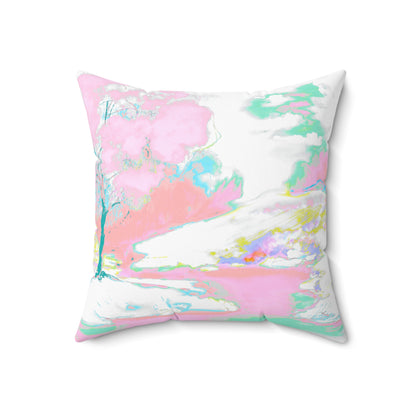 Joyful Landscape Spun Polyester Square Pillow In Soft Pink (2 sizes)