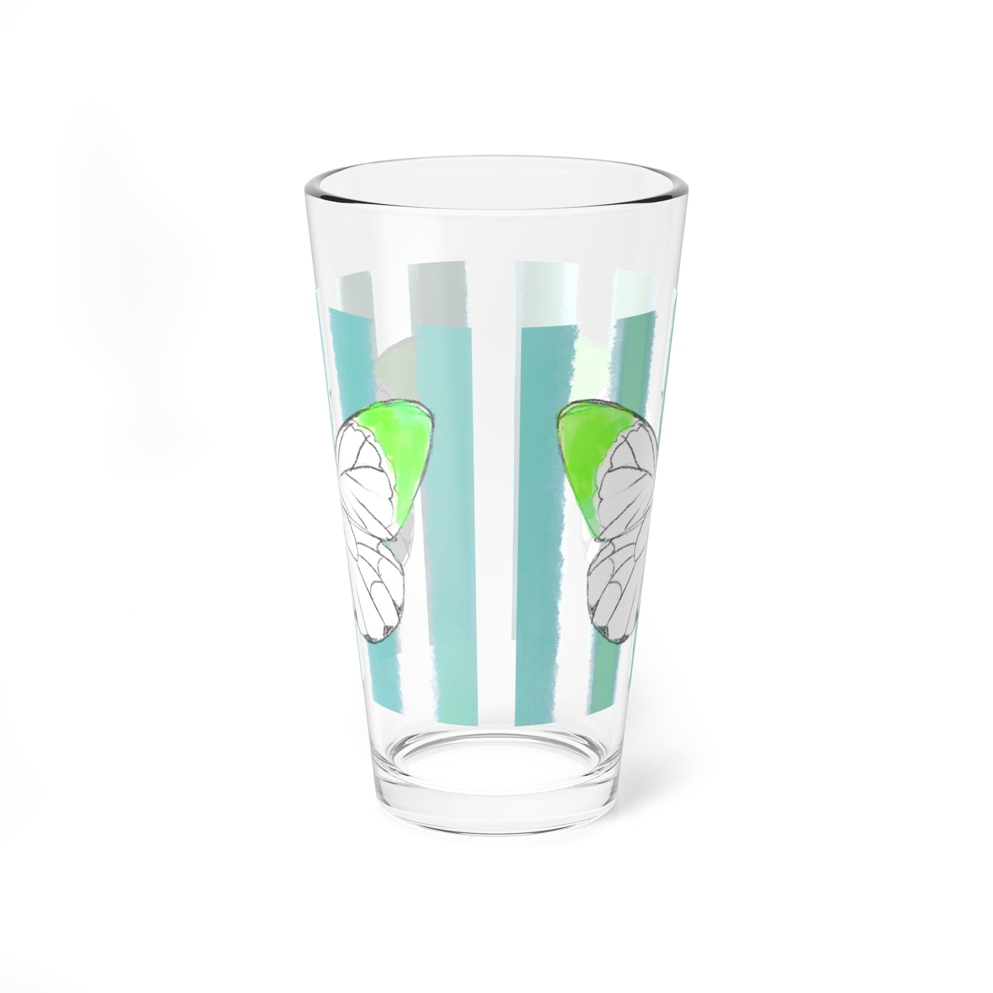 Pint Glass, 16oz Watercolor Stripes & Butterflies