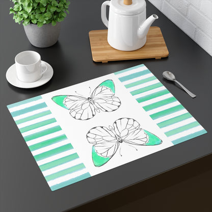 Butterfly Chroma Stripes Placemat, 1pc, Blue Green, Cotton, (Fabric Background Creamy White)