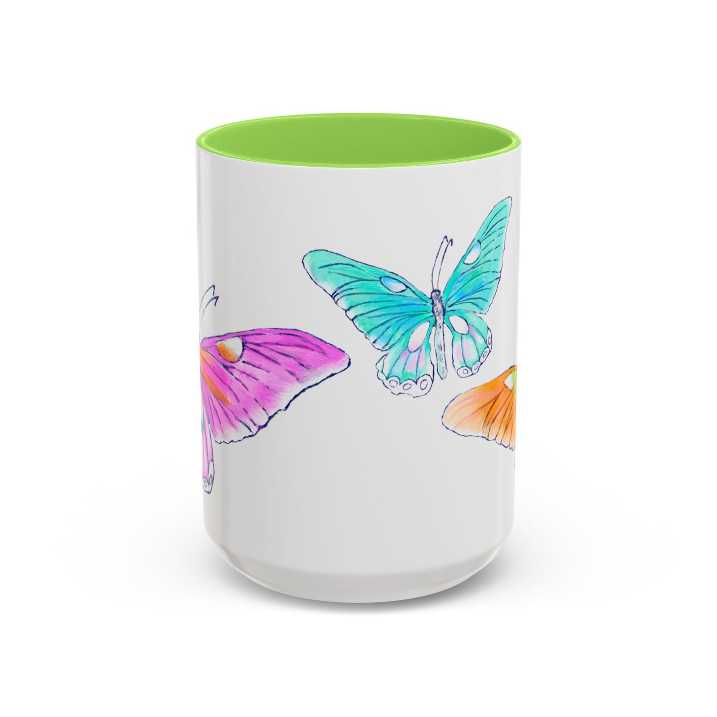 Butterfly Swing, Inside Green Colorful Mugs, Main Butterfly Pink(11oz, 15oz)